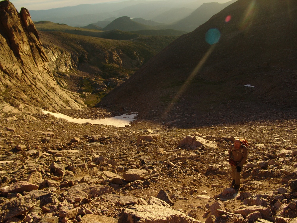 Ray hiking up Longs Peak Loft